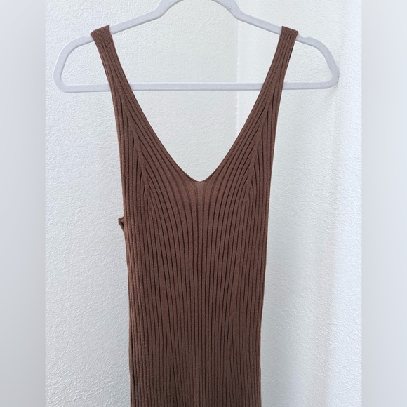 Brown Ribbed Sweater Dress - Picture 2 of 7